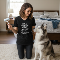 Load image into Gallery viewer, I'M A HUSKY Mom - V-Neck Jersey Cotton T-Shirt